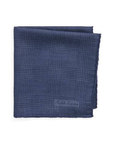 Glen Plaid Cashmere Silk Pocket Square in Navy Ralph Lauren HK