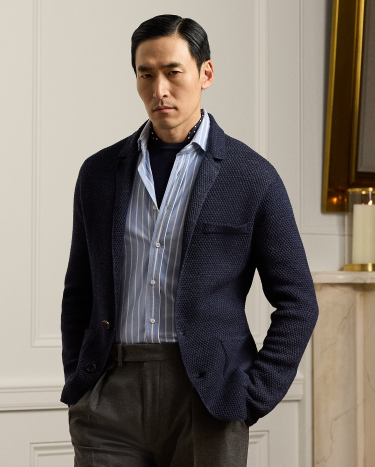 Textured Linen Blend Blazer Cardigan in Navy Ralph Lauren HK