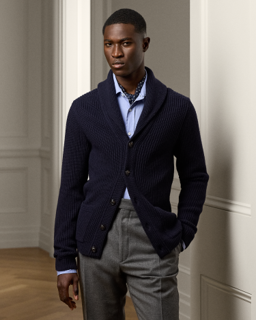 Wool Cashmere Shawl Cardigan in Navy Ralph Lauren HK