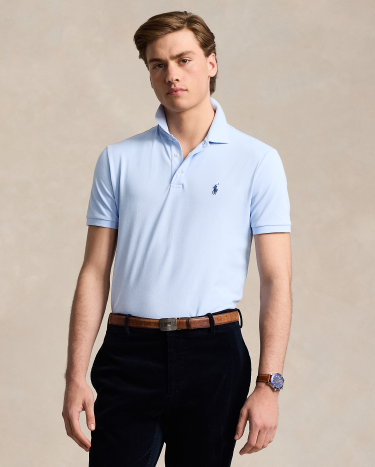 Custom Slim Fit Stretch Mesh Polo Shirt in Blue Ralph Lauren HK