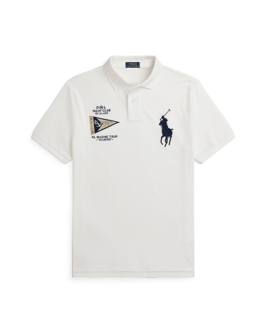 Custom Slim Fit Big Pony Mesh Polo Shirt in White Ralph Lauren HK