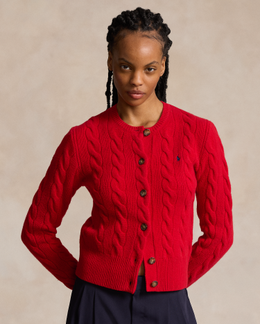 Cable Knit Wool Cashmere Cardigan in Red Ralph Lauren HK