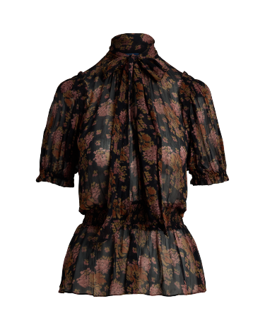 Floral Georgette Peplum Top in Black Ralph Lauren HK