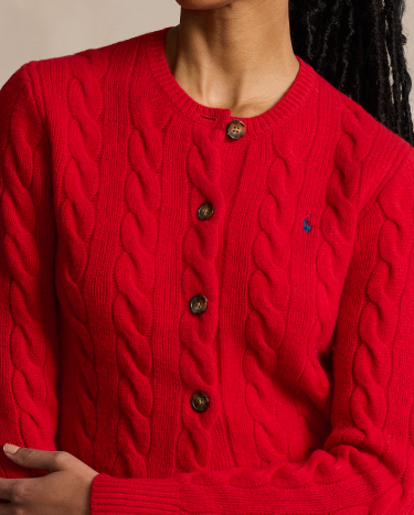 Cable Knit Wool Cashmere Cardigan in Red Ralph Lauren HK