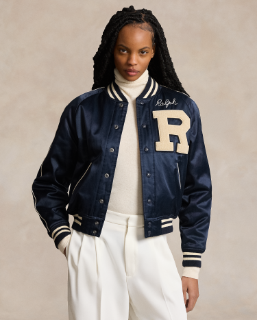 Logo Satin Bomber Jacket in Navy Ralph Lauren HK