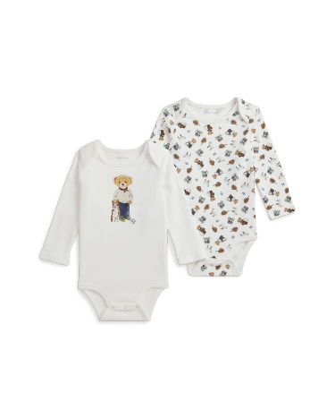 Polo Bear Cotton Bodysuit 2 Pack in Natural Ralph Lauren HK
