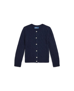Cable Knit Cotton Peplum Cardigan in Navy Ralph Lauren HK
