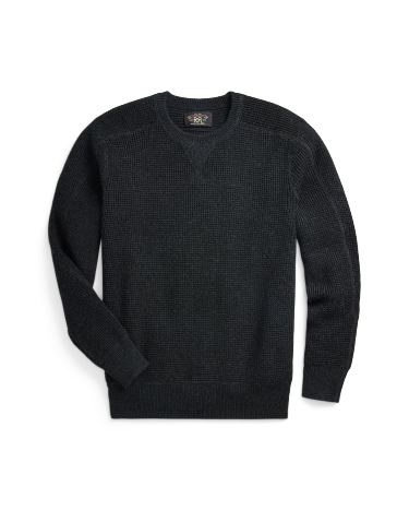 Waffle Knit Cotton Wool Sweater in Black Ralph Lauren HK