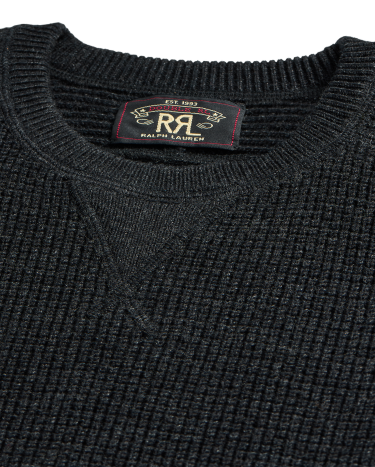 Waffle Knit Cotton Wool Sweater in Black Ralph Lauren HK