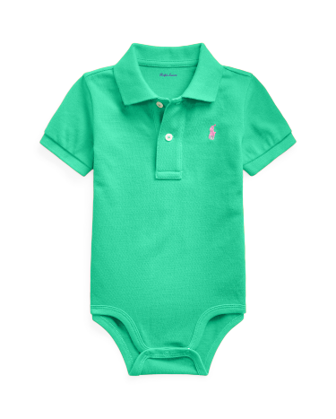 Cotton Mesh Polo Bodysuit in Green Ralph Lauren HK