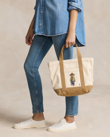 Polo Bear Canvas Small Tote in Brown Ralph Lauren HK