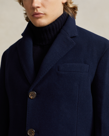 Wool Blend Twill Topcoat in Navy Ralph Lauren HK