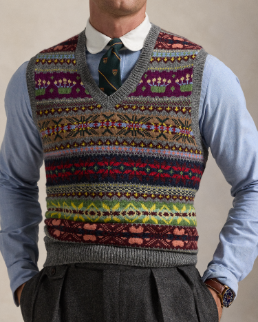 Fair Isle Wool Sweater Vest in Grey Ralph Lauren HK