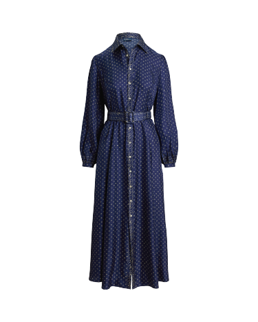 Mixed Print Mulberry Silk Shirtdress in Blue Ralph Lauren HK