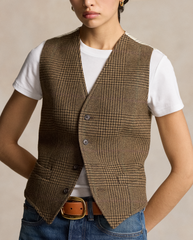 Tweed Front Panel Vest in Brown Ralph Lauren HK