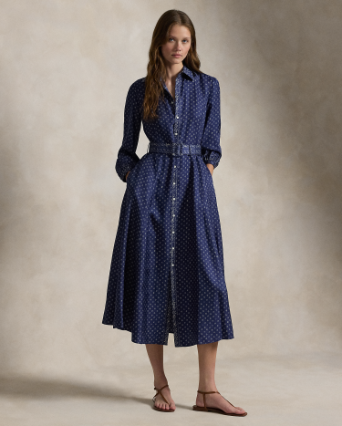 Mixed Print Mulberry Silk Shirtdress in Blue Ralph Lauren HK