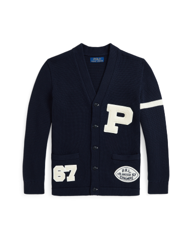 Ralph lauren cotton letterman cardigan sale