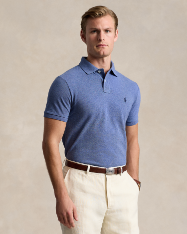 Custom Slim Fit Mesh Polo Shirt in Blue Ralph Lauren HK