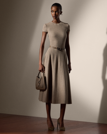 Margaret Herringbone Jersey Day Dress in Khaki Ralph Lauren HK