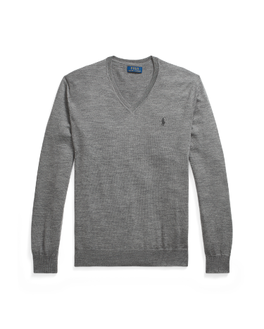Slim Fit Washable Wool V Neck Sweater in Grey Ralph Lauren HK