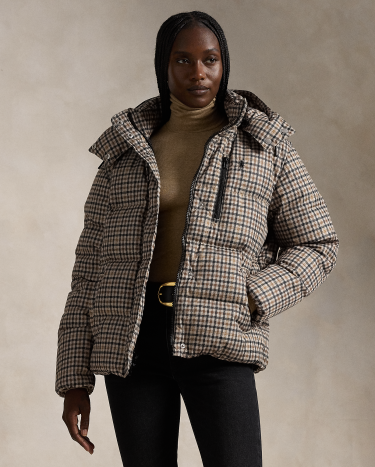 Houndstooth Quilted Down Jacket in Brown Ralph Lauren HK