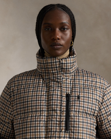Houndstooth Quilted Down Jacket in Brown Ralph Lauren HK