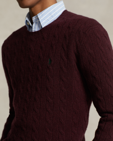 Cable Knit Wool Cashmere Sweater in Vintage Burgundy Ralph Lauren HK