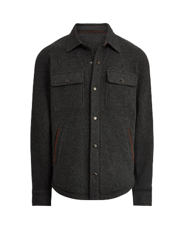 Suede Trim Wool Cashmere Shirt Jacket in Grey Ralph Lauren HK