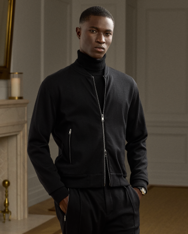 Double Knit Wool Blend Baseball Jacket in Black Ralph Lauren HK