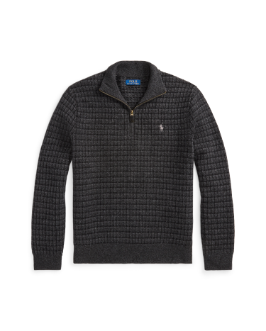 Plaid Wool Quarter Zip Sweater in Grey Ralph Lauren HK