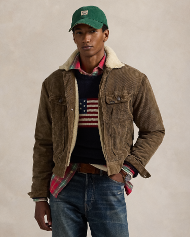 Fleece Lined Corduroy Trucker Jacket in Brown Ralph Lauren HK