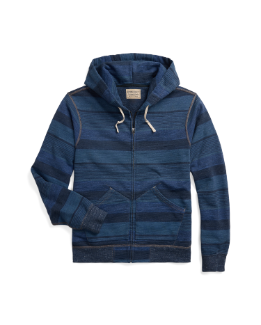 Striped French Terry Full Zip Hoodie in Navy Ralph Lauren HK