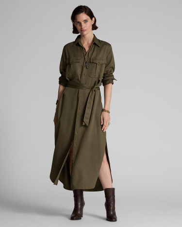 Belted Twill Shirtdress in Olive Ralph Lauren HK