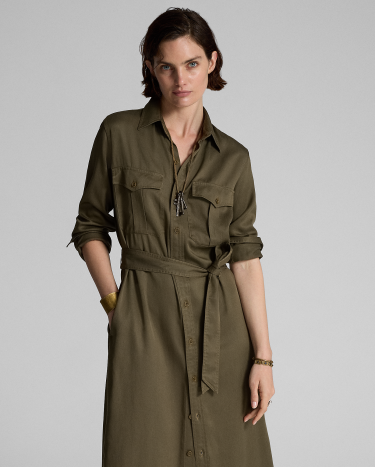 Belted Twill Shirtdress in Olive Ralph Lauren HK