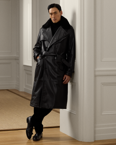 Keating Leather Trench Coat in Black Ralph Lauren HK