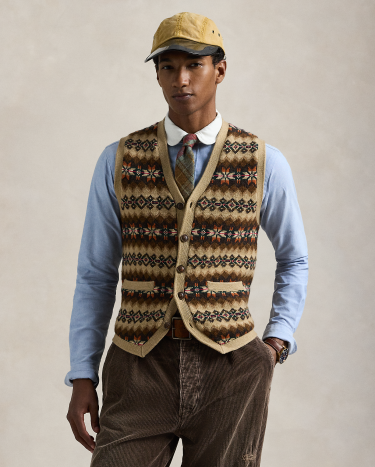 Fair Isle Wool Sweater Vest in Khaki Ralph Lauren HK