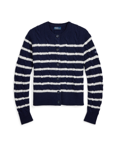 Striped Cable Wool Cashmere Cardigan in Natural Ralph Lauren HK