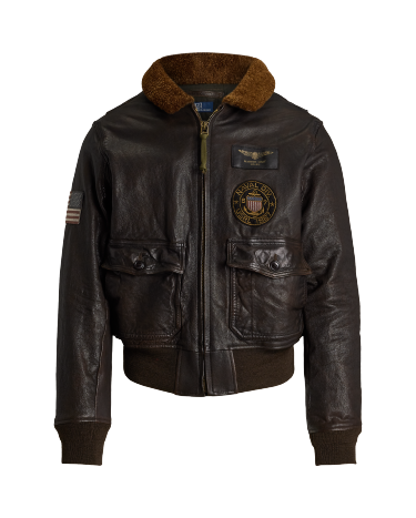 Shearling Collar Leather Bomber Jacket in Brown Ralph Lauren HK