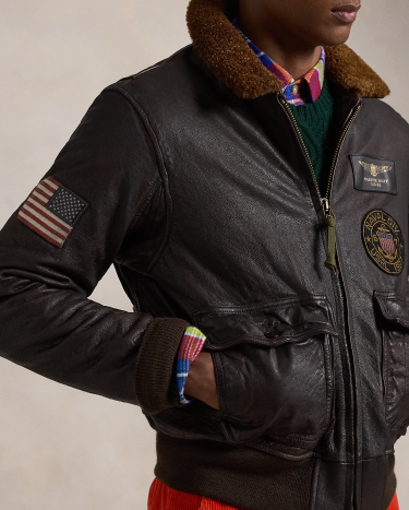 Shearling Collar Leather Bomber Jacket in Brown Ralph Lauren HK