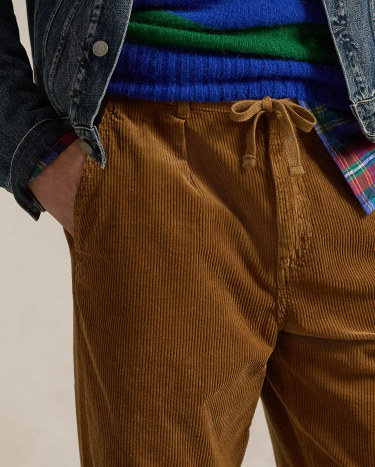 Mens wide wale pleated corduroy pants top